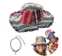 Patchwork Multicolored Mushroom Hemp Hat with Hidden Pocket,Patchwork Mushroom Hats Blend Vintage Fabrics (FR/ES, Letras, L, 1PCS)