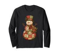 Patchwork Muñeco de Nieve Navidad Invierno Retro Holiday Graphic Manga Larga