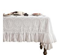 patdrea Mantel vintage con volantes para mesas rectangulares, mantel bordado de algodón blanco de encaje para comedor, boda, banquete, Acción de Gracias, Navidad, 67 x 114 pulgadas