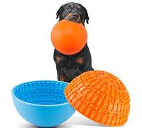 Patelai 2 Cuencos interactivos de Silicona para Perros para lamer, comederos lentos para la Salud bucal de Mascotas, Alivio de la ansiedad, tambaleo o permanencia en su Lugar (Azul, Naranja, Hueso)
