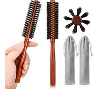 Patelai 2 Piezas de Cepillos de Pelo con Cerdas de Jabalí Pequeños Redondos, Mini Cepillos de Barba de Cerda con Asa de Madera y 2 Bolsas con Cordón para Cabello Corto, Pelo Fino, Hombres Mujeres