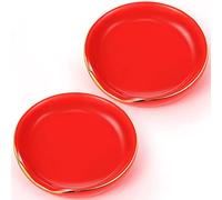 Patelai 2 Piezas Reposas Cucharas de Cerámica con Borde Dorado Soporte de Cuchara para Cocina Estufa Mesa de Comedor (Rojo)
