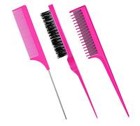 Patelai 3 Piezas de Set de Peines de Peinado de Cabello Esponjoso Incluye Cepillo de Pelo Peine de Cola de Rata Peine de Burlas Peine Triple para Mujer Peinado de Espalda (Rosa Roja)