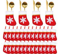 Patelai 30 piezas de Navidad decoración de mesa de cena de copo de nieve, soporte para cubiertos mini calcetines de Navidad soporte de vajilla cuchara de Navidad cuchillo tenedor para decoraciones de vajilla de fiesta de Navidad