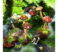 Patelai 8 Piezas cerámica Seta Figura jardín cerámica Seta Estatua jardín Maceta decoración césped Adornos para Exteriores