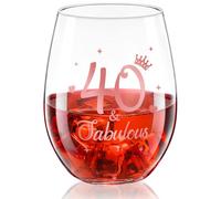Patelai Copa de Vino sin Tallo de 40 and Fabulous Copa de Vino de 40 Cumpleaños de Oro Rosa Copa de Regalo de 40 Aniversario para Hombre Mujer Decoraciones de 40 Cumpleaños Aniversario Bodas, 17 oz