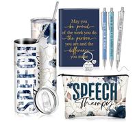 Patelai Juego de 7 regalos de terapia del habla para mujeres, patólogos del lenguaje, para asistente de slp, terapeuta, patólogo, incluye cuaderno, vaso, bolsa de maquillaje, bolígrafo esencial