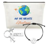 Patelai Set de Regalo de Viaje Contener Bolsa de Cosméticos Pulsera de Viaje con Colgante de Brújula Llavero con Amuleto de la Suerte y Tarjeta de Felicitación para Viajero (Colores)