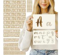 Patemby Kit de pintura de letras de caligrafía, 50 plantillas cursivas reutilizables del alfabeto, incluye letras mayúsculas y minúsculas, números, patrones para manualidades (plantillas de caligrafía