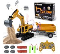PATEMZON Excavadora Teledirigida para Niños, Excavadora de Orugas RC, Excavadoras RC con 3 Pala y Remolque, Vehículo de Construcción de Juguete Regalo de Cumpleaños de Navidad Niños