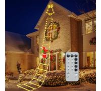 PATEMZON Guirnalda de luces LED de Papá Noel, Papá Noel en Escalera Decoración Navideña, 8 Modos Luz de Decoración Navideña, Luces Navidad Exterior para Interiores y Exteriores (Blanco Cálido, 3M)