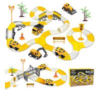 PATEMZON Juego de Pistas de Carreras para Niños, Pista de Coches de Carreras con 6 Coches, Flexible Juego De Carrera con Tren Eléctrico, Construcción Juguetes, Regalos para Niños De 3+ Años