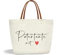 Patentante mit herz Geschenk Baumwolltasche, Damen Einkaufstasche Tragtasche, Beste Patentante Geschenk für Fragen Danke Patin Geburtstag Taufe Kommunion Konfirmation Weihnachten Frauentag Muttertag
