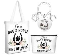 Paterr 3 piezas de regalos para amantes de los caballos de perro, con texto en inglés "I'm a Dog And Horse Kind Of Girl", bolsa de maquillaje y llavero, regalos de caballos y perros, regalo de
