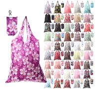 Paterr 46 bolsas de comestibles plegables y reutilizables, lavables a máquina, impermeables, bolsas de compras plegables con asas de gancho para viajes, pequeñas empresas, compras diarias (estilo