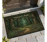 Path Welcome - Tapete para puerta de bienvenida, diseño de árboles rústicos, piñas, color verde otoño, lavable, de perfil bajo, decoración al aire última intervensión, para puerta delantera, entrada