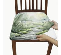 Pathway - Fundas de asiento para sillas, diseño de helechos de naturaleza con flores, verde primavera, elastano, lavable, para decoración de cocina, oficina, conferencias, 6 piezas