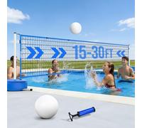 Patiassy Juego de red de voleibol para piscina con base pesada, ancho ajustable de 15 a 30 pies, sistema de red interior y exterior para piscinas, adecuado para juegos acuáticos, jardín, playa y