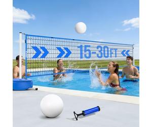 Patiassy Juego de red de voleibol para piscina con base pesada, ancho ajustable de 15 a 30 pies, sistema de red interior y exterior para piscinas, adecuado para juegos acuáticos, jardín, playa y