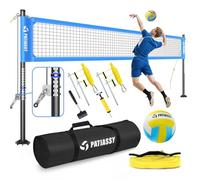 Patiassy Juego de Red de Voleibol Profesional Portátil para Exteriores con Postes de Altura Ajustable, Sistema de Cabrestante, Voleibol con Bomba y Bolsa de Transporte