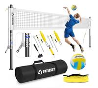 Patiassy Juego de Red de Voleibol Profesional portátil para Exteriores con Postes de Aluminio de Altura Ajustable, Sistema de cabrestante, Voleibol con Bomba y Bolsa de Transporte para Patio Trasero