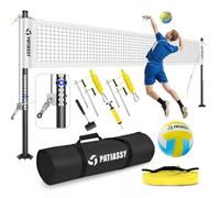 Patiassy Juego de Red de Voleibol Profesional portátil para Exteriores con Postes de Aluminio de Altura Ajustable, Sistema de cabrestante, Voleibol con Bomba y Bolsa de Transporte para Patio Trasero