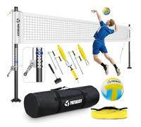 Patiassy Juego de Red de Voleibol Profesional portátil para Exteriores con Postes de Aluminio de Altura Ajustable, Sistema de cabrestante, Voleibol con Bomba y Bolsa de Transporte para Patio Trasero