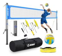 Patiassy Juego de red de voleibol profesional portátil para exteriores con postes de aluminio de altura ajustable, sistema de cabrestante, voleibol con bomba y bolsa de transporte para patio trasero y