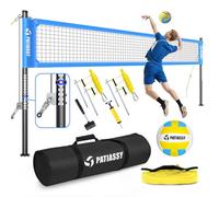 Patiassy Juego de red de voleibol profesional portátil para exteriores con postes de aluminio de altura ajustable, sistema de cabrestante, voleibol con bomba y bolsa de transporte para patio trasero y
