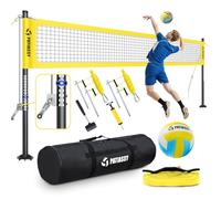 Patiassy Juego de voleibol portátil profesional para patios, playa, al aire libre, red de voleibol y sistema de juego de pelota con sistema de cabrestante para red antihundimiento + postes ajustables,