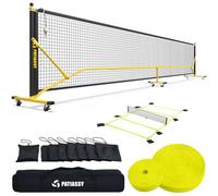 Patiassy Red de pickleball portátil para exteriores con kit de marcado de cancha de pickleball con ajustador de tensión de red, ruedas, 8 sacos de arena y bolsa de transporte para entrada