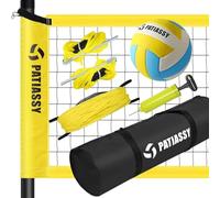 Patiassy Red de Voleibol para Jardín y Exterior con Altura Ajustable, Varillas Móviles, Poliuretano, Marioneta y Bolsa de Transporte para Césped - 9,5 m Tamaño Estándar
