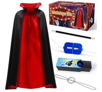 PATIFEED Kit de Magia, Juego de Disfraz de Mago con Capa, Disfraz de Halloween y Juego de Trucos de Magia para Niños de 6 7 8 9 10 11 12 Años