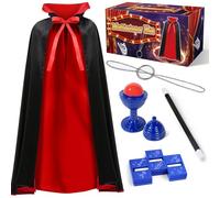 PATIFEED Kit de Magia, Juego de Disfraz de Mago con Capa para Niños de 6 7 8 9 10 11 12 Años, Juego de Disfraces y Juegos de Simulación