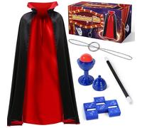 PATIFEED Kit de Magia, Juego de Disfraz de Mago con Capa para Niños de 6 7 8 9 10 11 12 Años, Juego de Disfraces y Juegos de Simulación