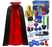 PATIFEED Kit de Magia, Juego de Magia con Disfraz de Mago para Niños, Trucos de Magia para Niños de 6 7 8 9 10 11 12 Años