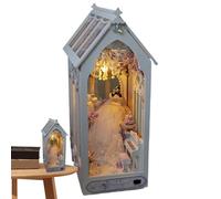 Patifirst Kit de rincón de Libros en Miniatura, Kit de rincón de Libros,Casa Decorativa Booknook - Representante de Rompecabezas de Madera 3D, rincón de Libros pequeños con luz LED para estantería
