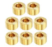 PATIKIL 1/2" NPT Latón Hexagonal Avellanado Tapones, 8 Paquete Contador Hundido Interno Hexagonal Rosca Zócalo Tubería Tapones Macho Montajes para Agua Petróleo Gas Tubería