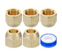 PATIKIL 1/2 Tuerca de Latón Sae, Paquete de 5 Accesorios de Tubo de Cobre con Brida de 45 Grados, Accesorio de Tubería de Latón con Cinta, Acabado Mate