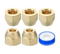 PATIKIL 1/4 Tuerca de Latón Sae, Paquete de 5 Accesorios de Tubo de Cobre con Brida de 45 Grados, Accesorio de Tubería de Latón con Cinta, Acabado Mate