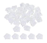 PATIKIL 1.5cm/ 0.6"Mini Rosa de Satén Artificial, 30uds Pequeñas Tela Flores Adornos Rosetas Apliques para Bricolaje Manualidades y Boda, Blanco