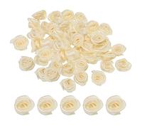 PATIKIL 1.5cm/ 0.6"Mini Rosa de Satén Artificial, 50uds Pequeñas Tela Flores Adornos Rosetas Apliques para Bricolaje Manualidades y Boda, Beige