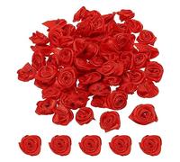 PATIKIL 1.5cm/ 0.6"Mini Rosa de Satén Artificial, 50uds Pequeñas Tela Flores Adornos Rosetas Apliques para Bricolaje Manualidades y Boda, Rojo