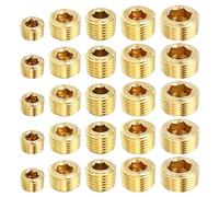 PATIKIL 1/8" 1/4" 3/8" 1/2" 3/4" NPT Latón Hexagonal Avellanado Tapones, 25 Paquete Contador Hundido Interno Hexagonal Rosca Zócalo Tubería Tapones Macho Montajes para Agua Petróleo Gas
