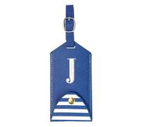 PATIKIL 1 Pieza Etiquetas de Equipaje de Cuero PU Bordada, Identificador de Maletas Etiquetas para Maletas de Viaje Etiqueta de Privacidad con Hebilla Ajustable, Azul, Letra J