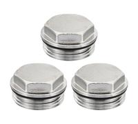 PATIKIL 1 Pulgada BSP Macho Rosca En Blanco Tapa Manual Radiador Aire Ventilación Tapón Válvula, 3 Paquete Níquel Chapado Latón Tapones para Radiador Calefacción, Plata