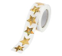 PATIKIL 1 Pulgada Pegatinas de Estrellas en Rollo, 1 Rollo/500 Pcs Placa Autoadhesiva de Estrellas Metálicas Brillantes Etiquetas de Papel de Aluminio para Maestros Eliminación, Amarillo