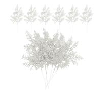 PATIKIL 10 Pulgadas de Agujas de Pino Artificiales, 24 Pzas de Ramas de Pino con Purpurina Ramas de Navidad Falsas Hojas de Ramitas Florales Cedro Falso para Bouquet de Árbol, Blanco