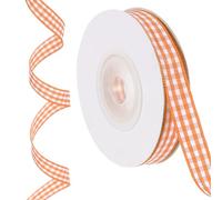 PATIKIL 10 Yardas x 0.4" Cinta de Cuadros tela rayada, Cintas de Regalo En Naranja Claro Y Blanco para Arcos de Acción de Gracias, Coronas, Manualidades, Cumpleaños Y Bodas