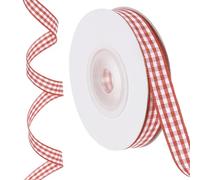 PATIKIL 10 Yardas x 0.4" Cinta de Cuadros tela rayada, Cintas de Regalo Rojo Oscuro Y Blanco para Arcos de Acción de Gracias, Coronas, Manualidades, Cumpleaños, Bodas